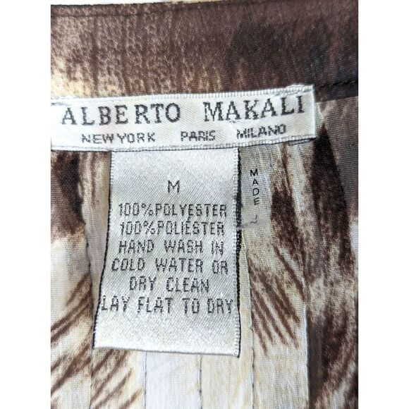 VINTAGE ALBERTO MAKALI Animal Print Sheer Button-Front Tuxedo Pleat Top Medium - Picture 5 of 5